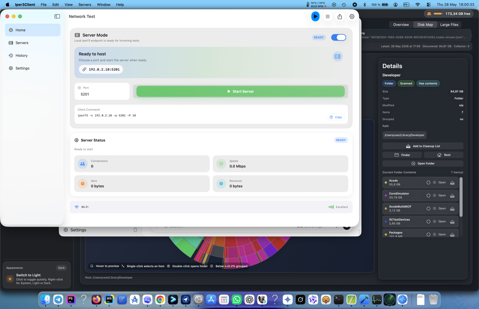 iPerf3 for Mac server mode running next to the main mesh node