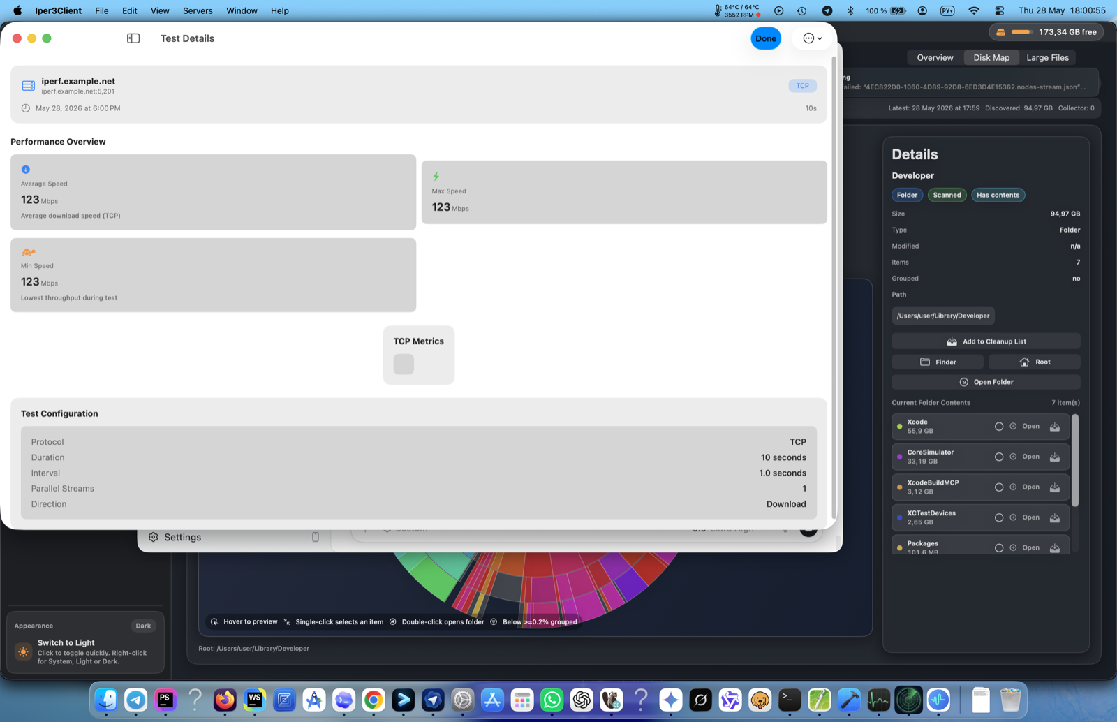 iPerf3 for Mac detailed result metrics from a VPN throughput test