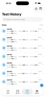 Advanced test metrics showing RTT, retransmissions, and jitter